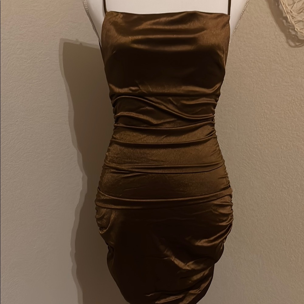 Elegant Brown Satin Dress - Picture 8 of 10
